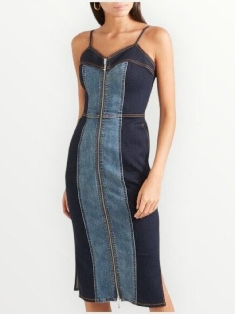 Current/Elliott The Jacqueline Two-Toned Paneled Denim Midi Dress Size 2